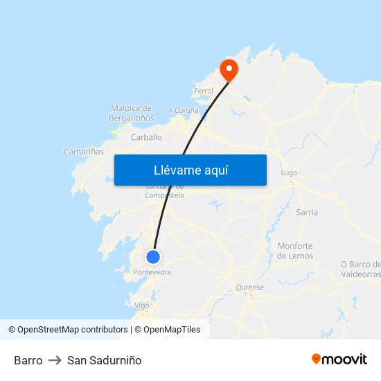Barro to San Sadurniño map