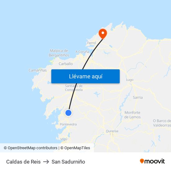Caldas de Reis to San Sadurniño map