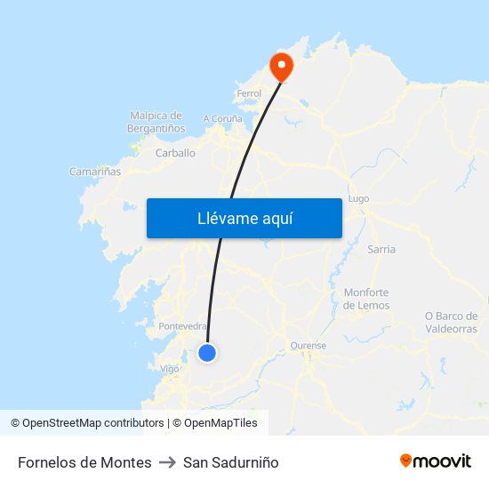 Fornelos de Montes to San Sadurniño map
