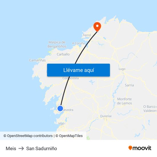 Meis to San Sadurniño map