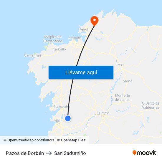 Pazos de Borbén to San Sadurniño map