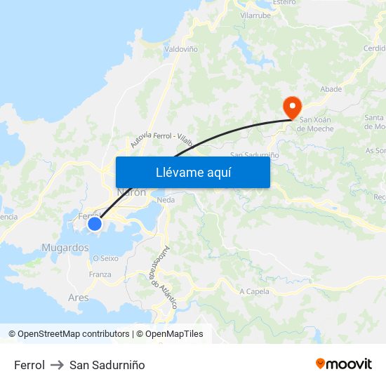 Ferrol to San Sadurniño map