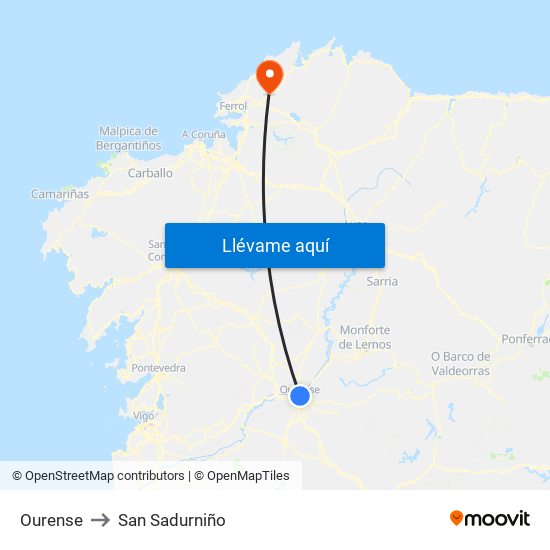 Ourense to San Sadurniño map