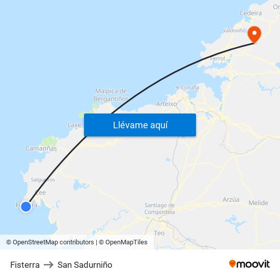 Fisterra to San Sadurniño map