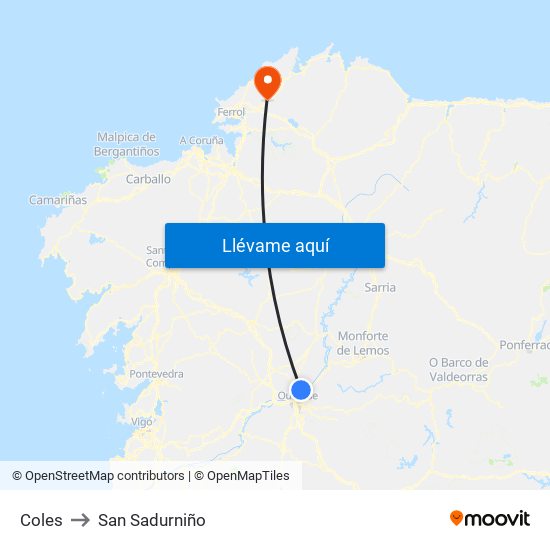 Coles to San Sadurniño map