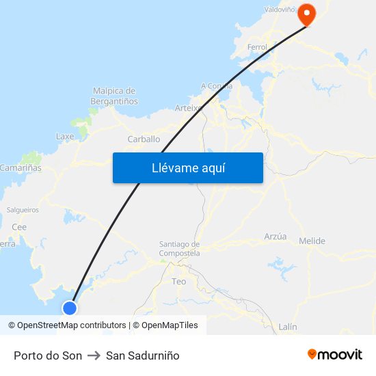 Porto do Son to San Sadurniño map