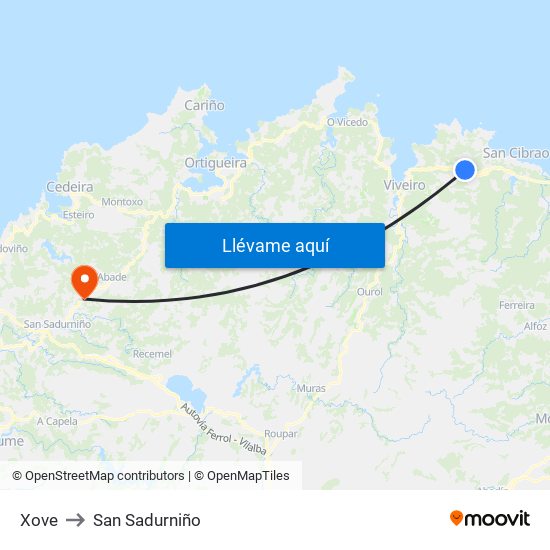 Xove to San Sadurniño map
