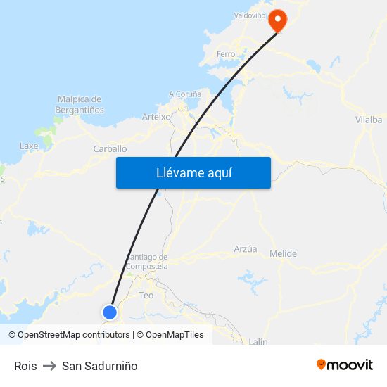 Rois to San Sadurniño map