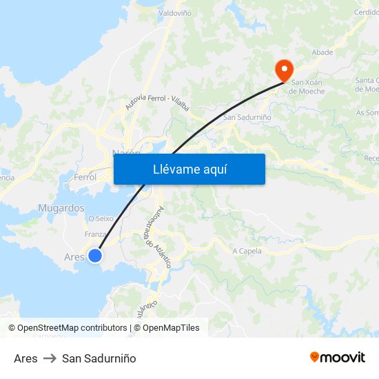 Ares to San Sadurniño map