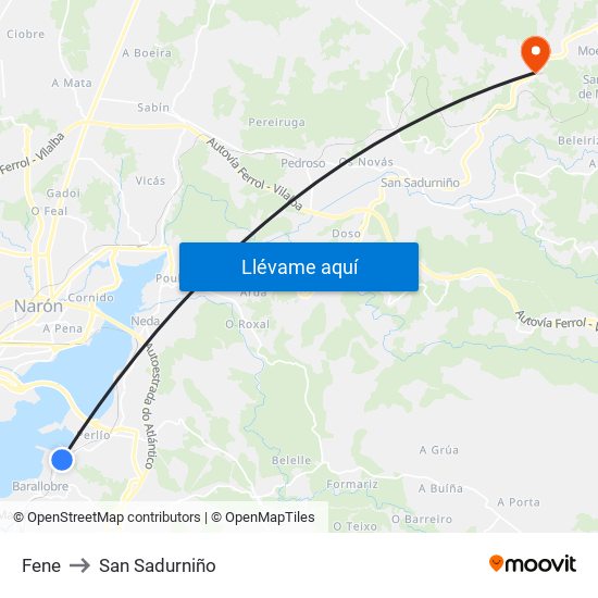 Fene to San Sadurniño map