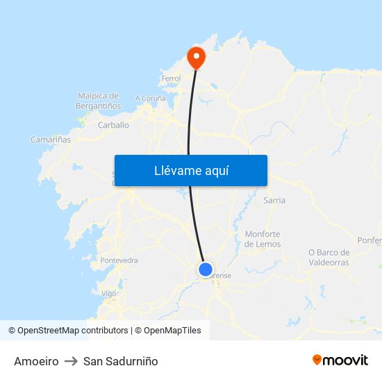 Amoeiro to San Sadurniño map