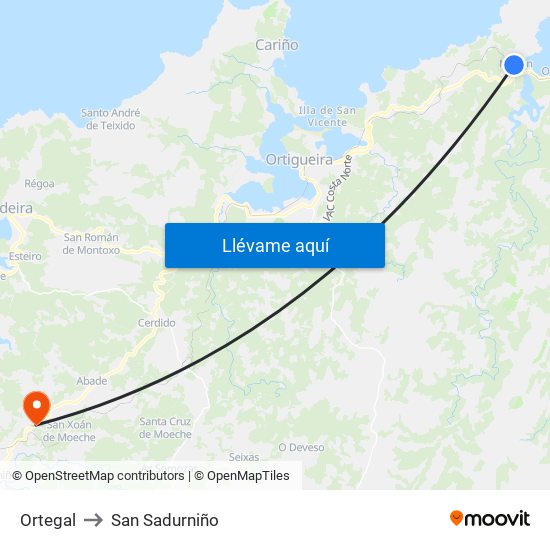 Ortegal to San Sadurniño map