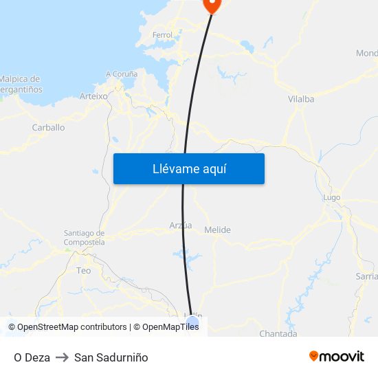 O Deza to San Sadurniño map
