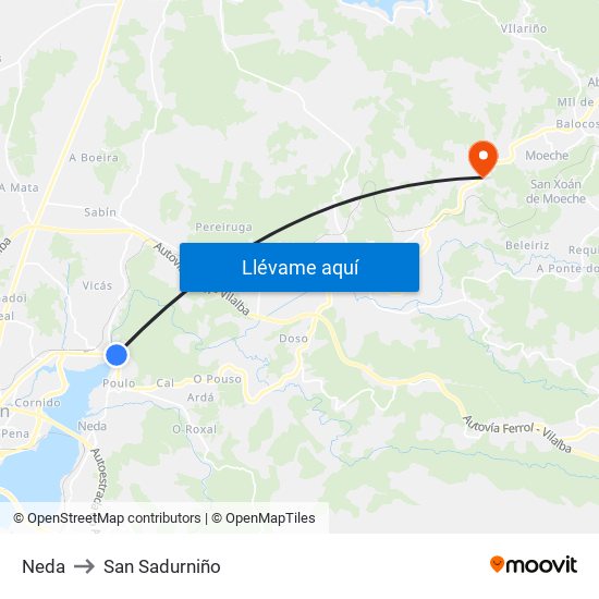 Neda to San Sadurniño map