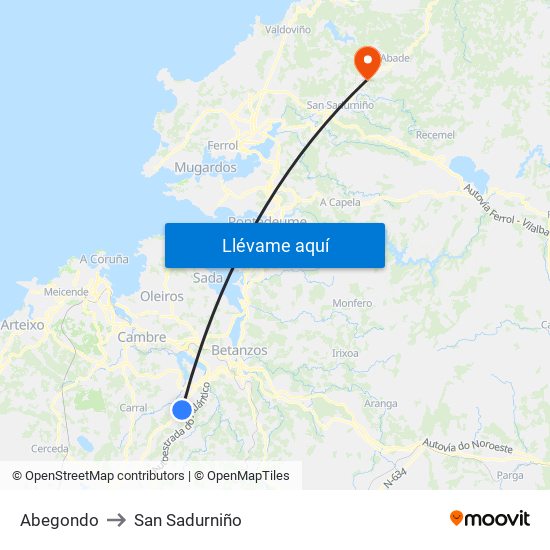 Abegondo to San Sadurniño map