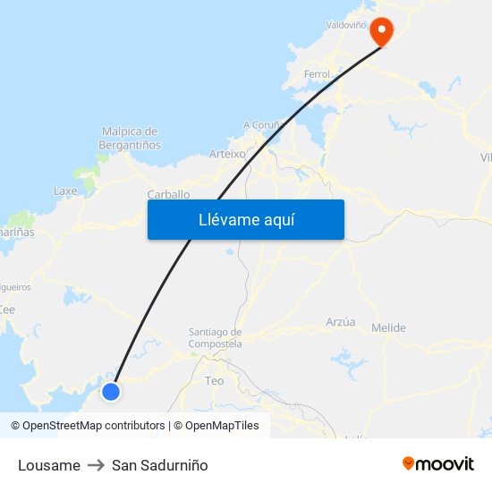 Lousame to San Sadurniño map