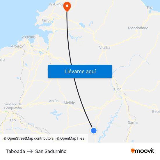 Taboada to San Sadurniño map