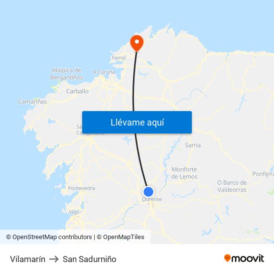Vilamarín to San Sadurniño map