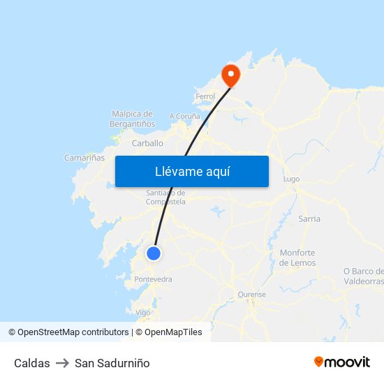 Caldas to San Sadurniño map