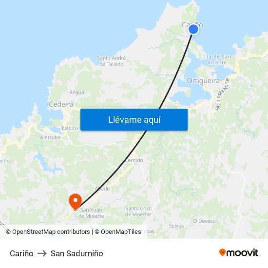 Cariño to San Sadurniño map