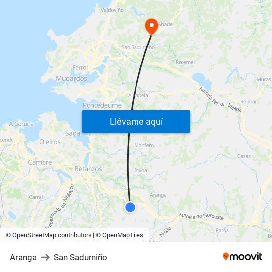 Aranga to San Sadurniño map