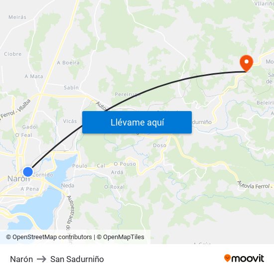 Narón to San Sadurniño map
