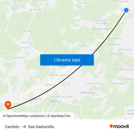 Cerdido to San Sadurniño map