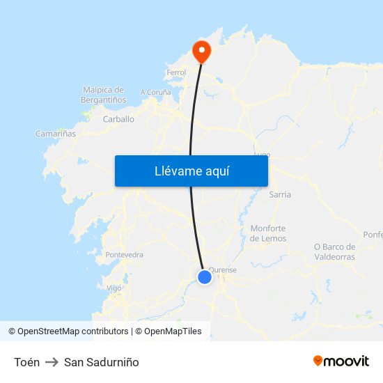 Toén to San Sadurniño map