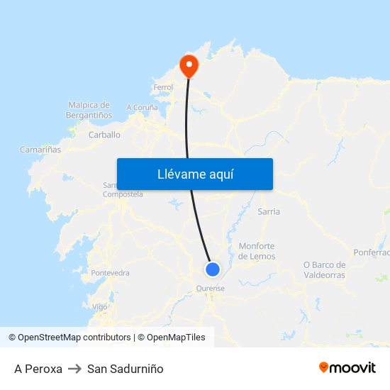 A Peroxa to San Sadurniño map