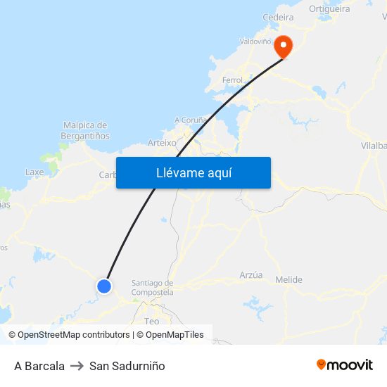 A Barcala to San Sadurniño map