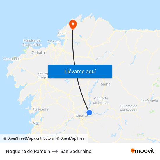 Nogueira de Ramuín to San Sadurniño map