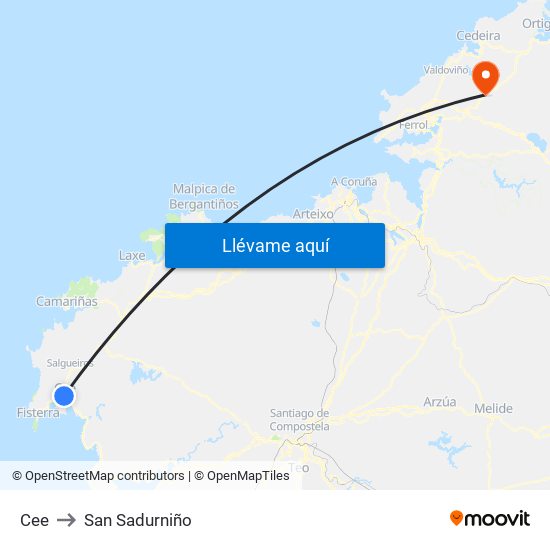 Cee to San Sadurniño map