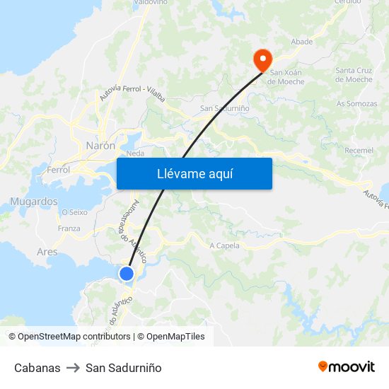Cabanas to San Sadurniño map
