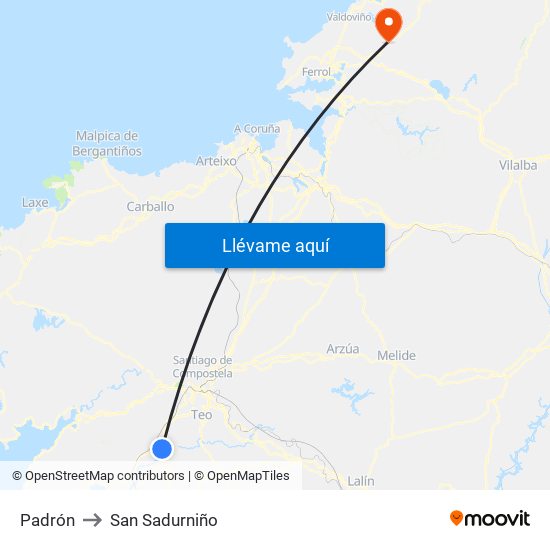 Padrón to San Sadurniño map