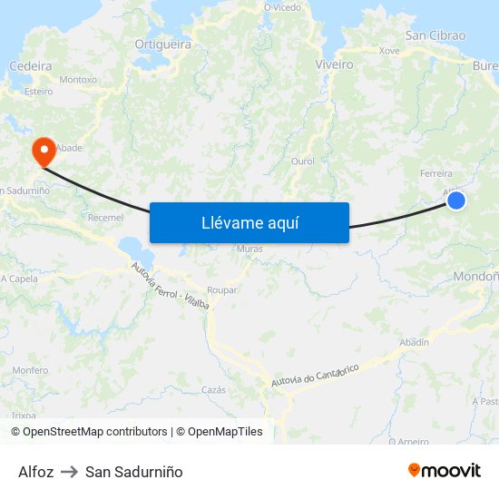 Alfoz to San Sadurniño map