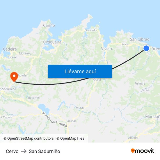 Cervo to San Sadurniño map
