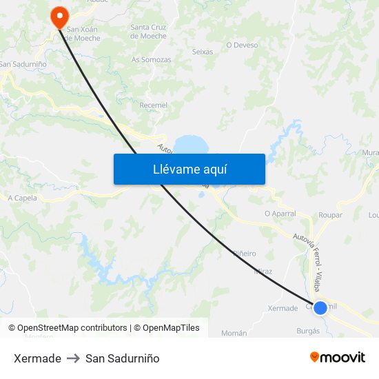 Xermade to San Sadurniño map