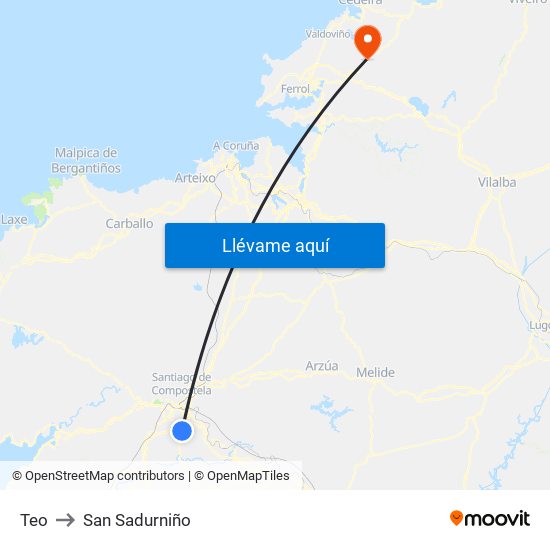 Teo to San Sadurniño map
