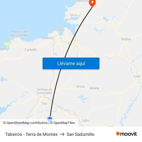 Tabeirós - Terra de Montes to San Sadurniño map