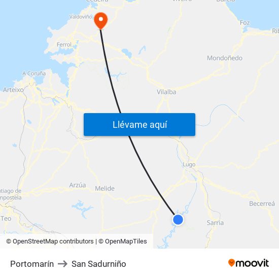 Portomarín to San Sadurniño map