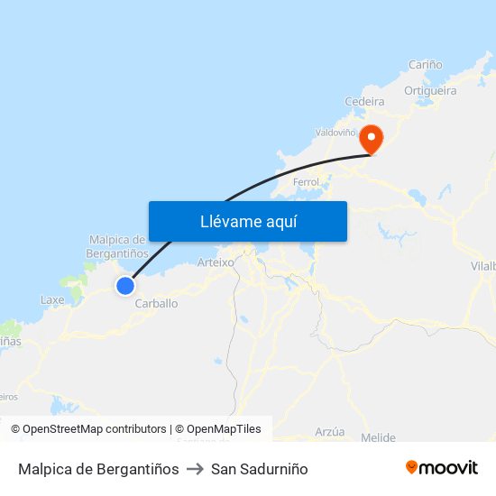 Malpica de Bergantiños to San Sadurniño map
