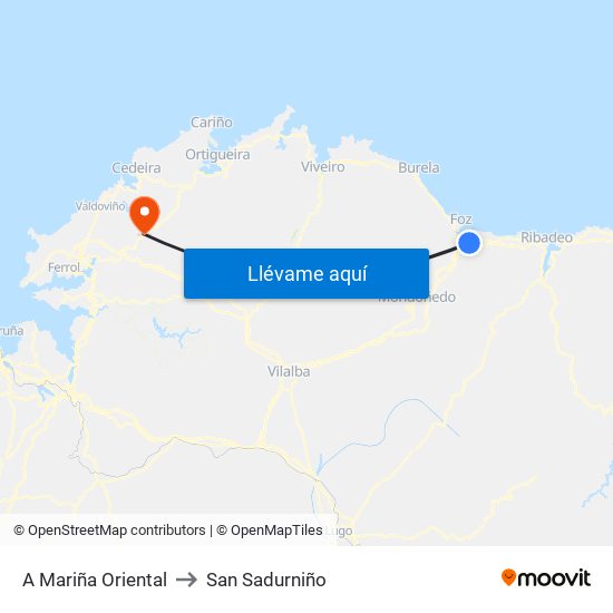 A Mariña Oriental to San Sadurniño map