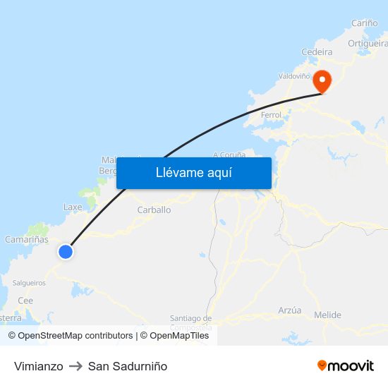 Vimianzo to San Sadurniño map