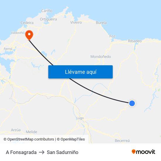 A Fonsagrada to San Sadurniño map