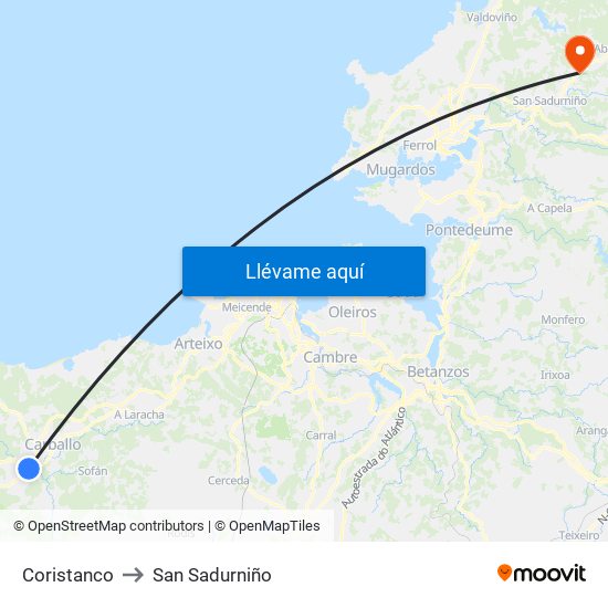 Coristanco to San Sadurniño map