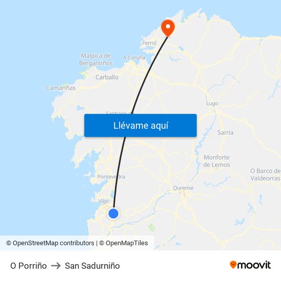 O Porriño to San Sadurniño map