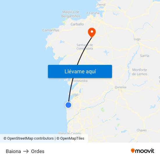 Baiona to Ordes map