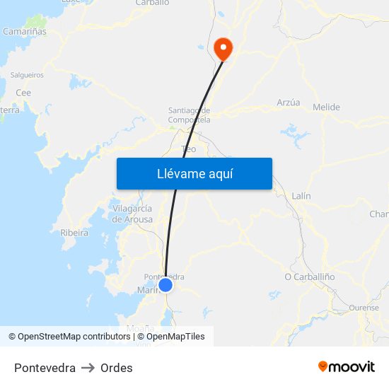 Pontevedra to Ordes map