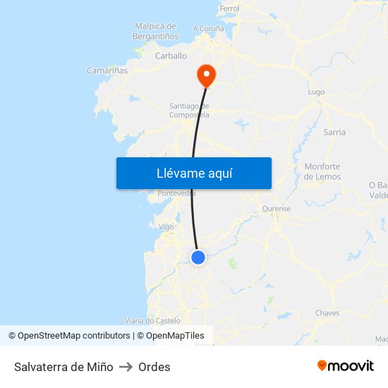 Salvaterra de Miño to Ordes map