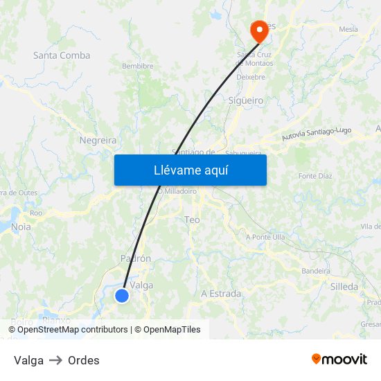 Valga to Ordes map